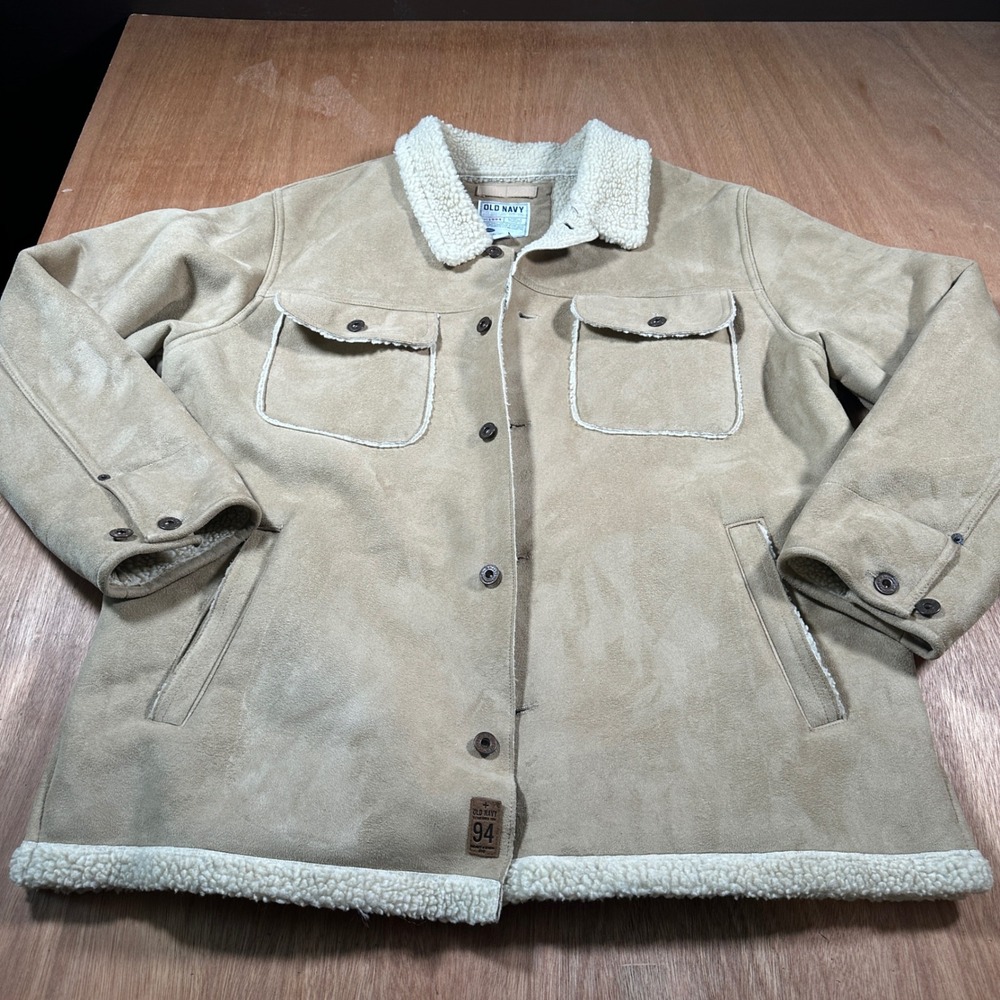Vintage 2003 Old Navy Mens L Faux Suede Sherpa Lined Trucker/Workwear Jacket Y2K